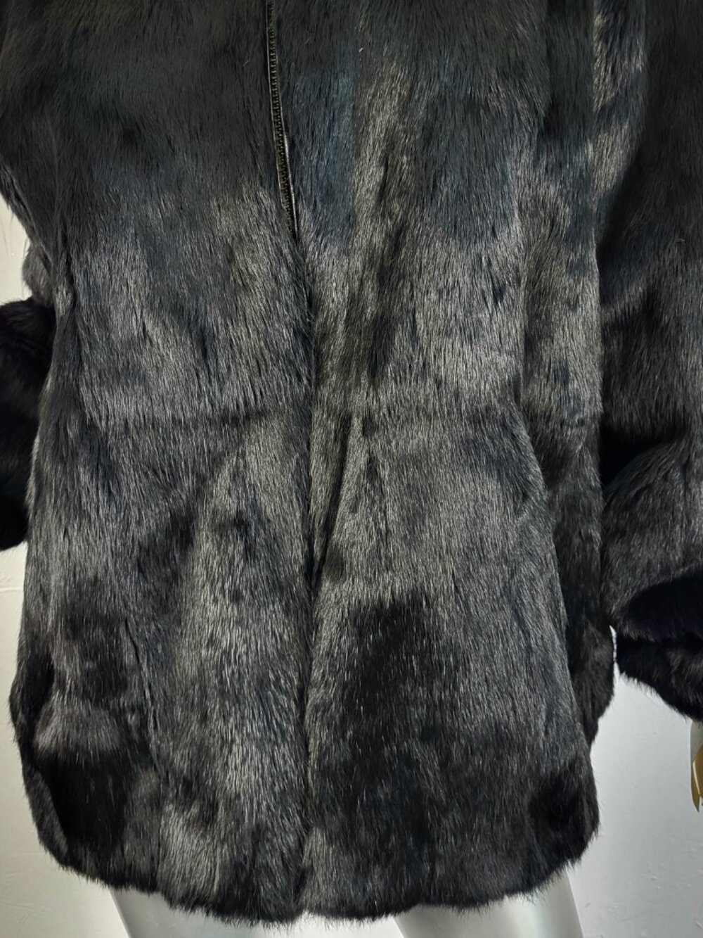 NWT~$600~ADRIENNE LANDAU~M/L~BLACK GENUINE REAL RABBIT FUR BOMBER JACKET COAT - Picture 3 of 16